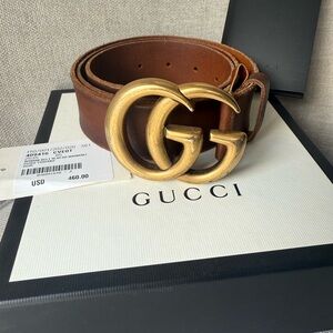 Gucci Brown Leather Belt with Gold GG Buckle